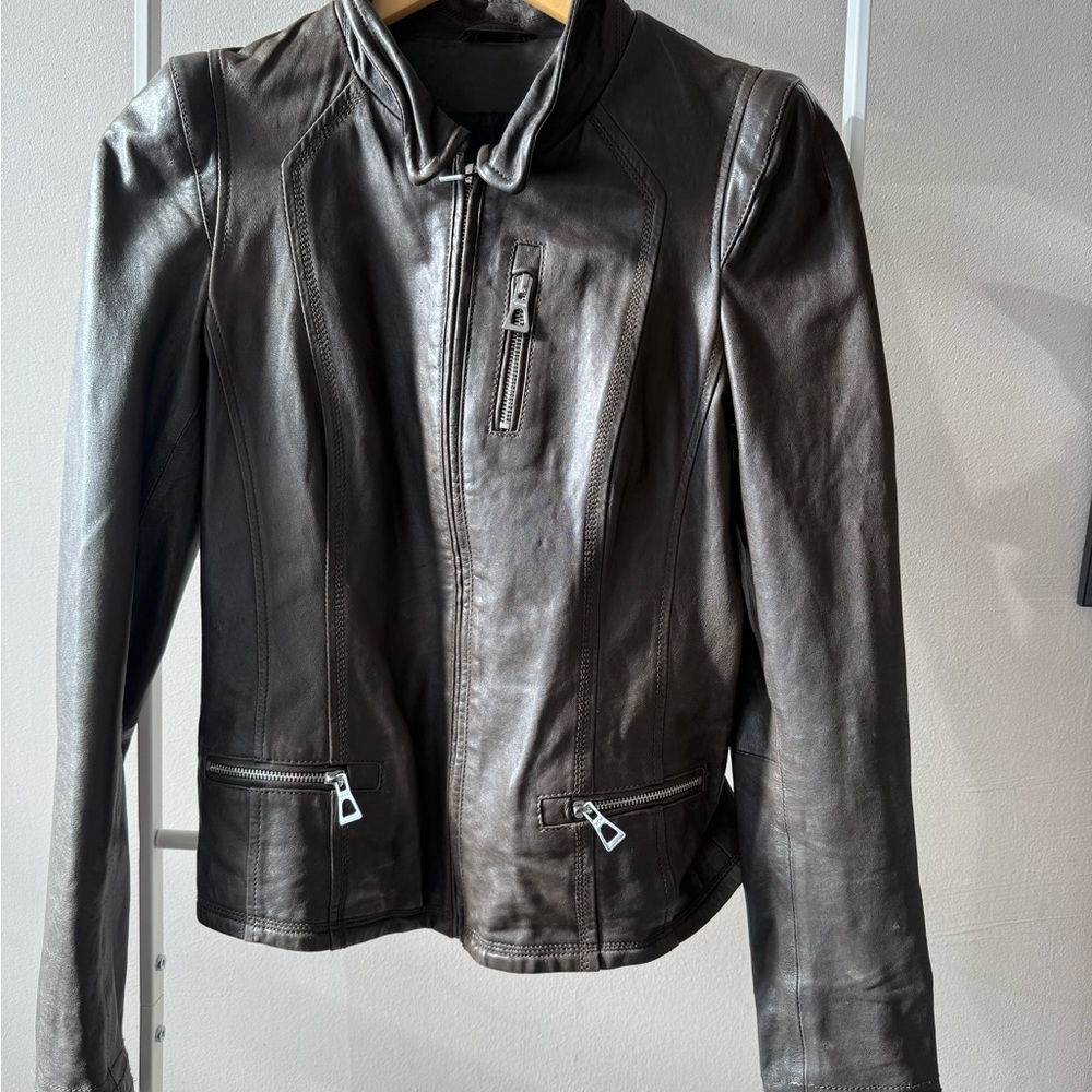 RUDSAK Black Leather Jacket with Zip Accents